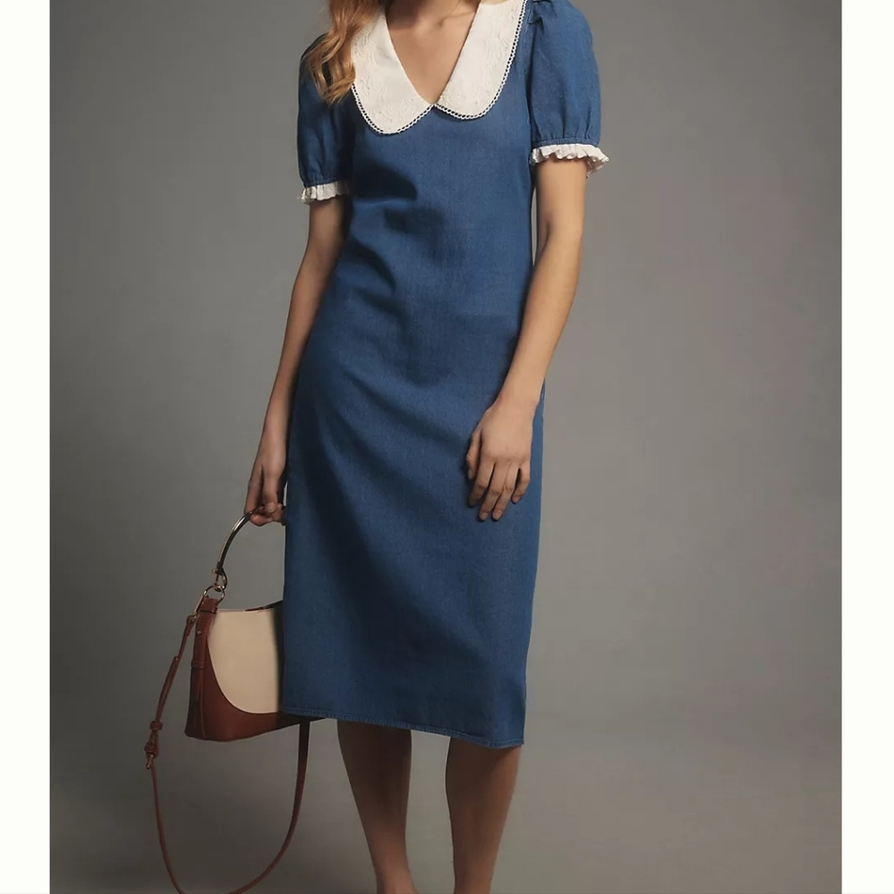 Porridge Short-Sleeve Collared Slim Midi Dress